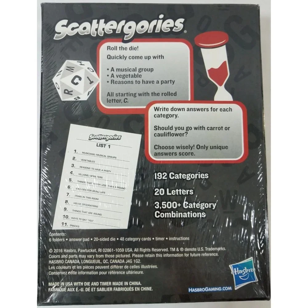 Scattergories Fast Paced Thinking Game with Dice Hasbro 2016 Family Game